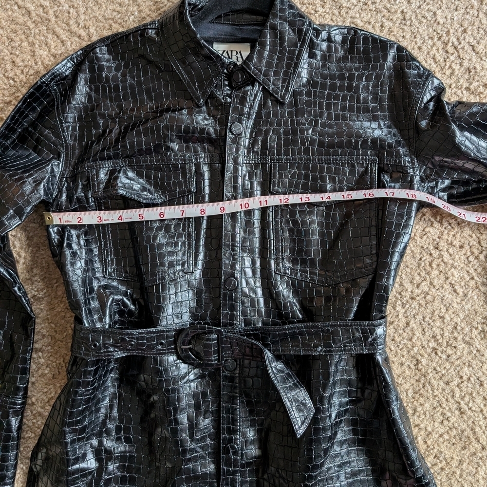 Like New Zara Faux Leather Crocodile Texture Jacket with a matching belt. - Picture 2 of 6